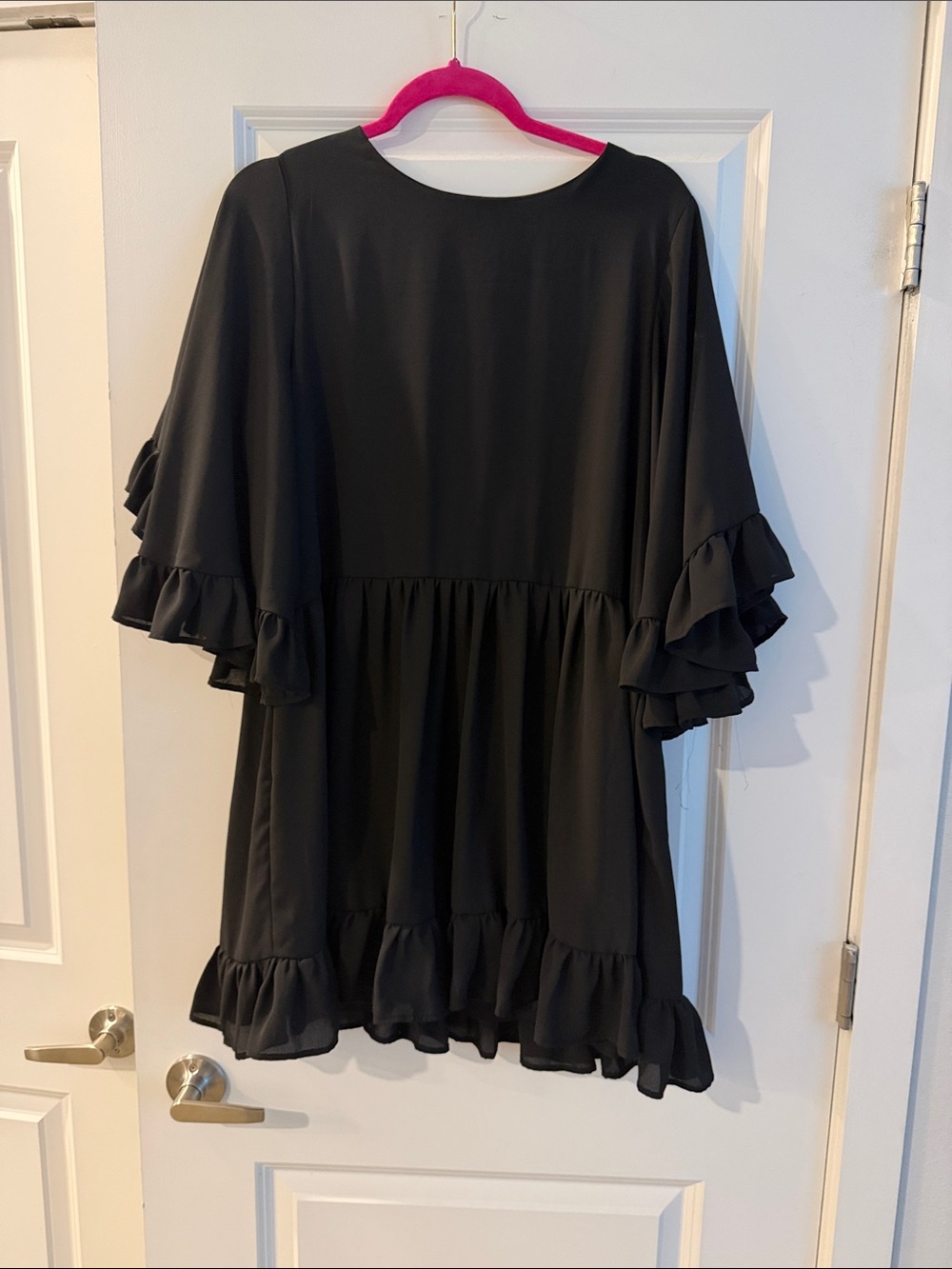 Black Ruffle-Sleeve Women's Tunic Dress